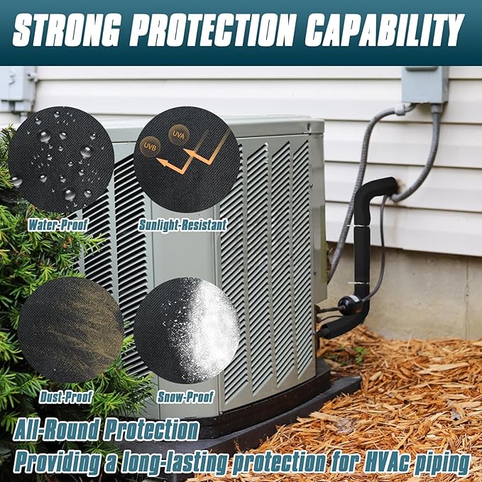 HVAC Copper Pipe Insulation Cover, 600D Oxford, 72x10.2 in, Frost-Proof Heat Insulation AC Pipe Insulation Outdoor Wrap, Flexible Copper Line Insulation Sleeve for Central Air Conditioning Mini Splits