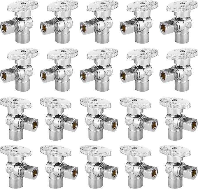 20-PCs HeSun Angle Stop Valve, 1/2" Sweat x 3/8" OD Compression Angle Stop, 1/4 Turn Shut Off Valve for Bathroom(VALVE084-20)