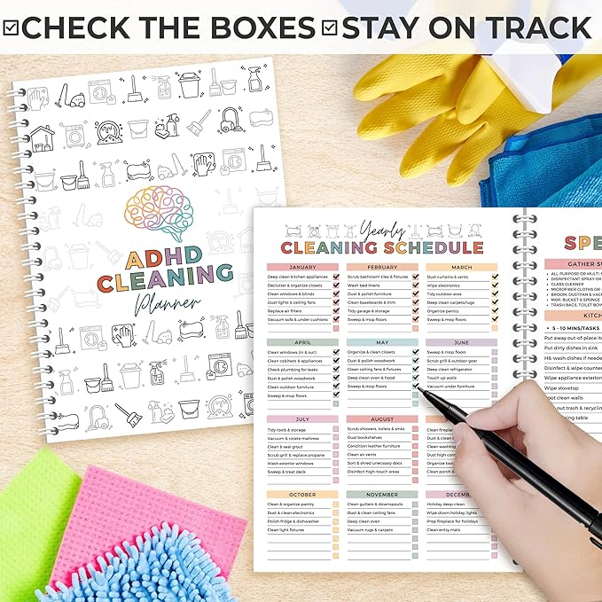 ADHD Cleaning Planner, ADHD Cleaning and Organizing Planner for Adults Women Mom, Household Cleaning Schedule and Checklist, Daily Weekly Monthly Chore Chart Notebook for Family Editable 5.8 x 8.3"