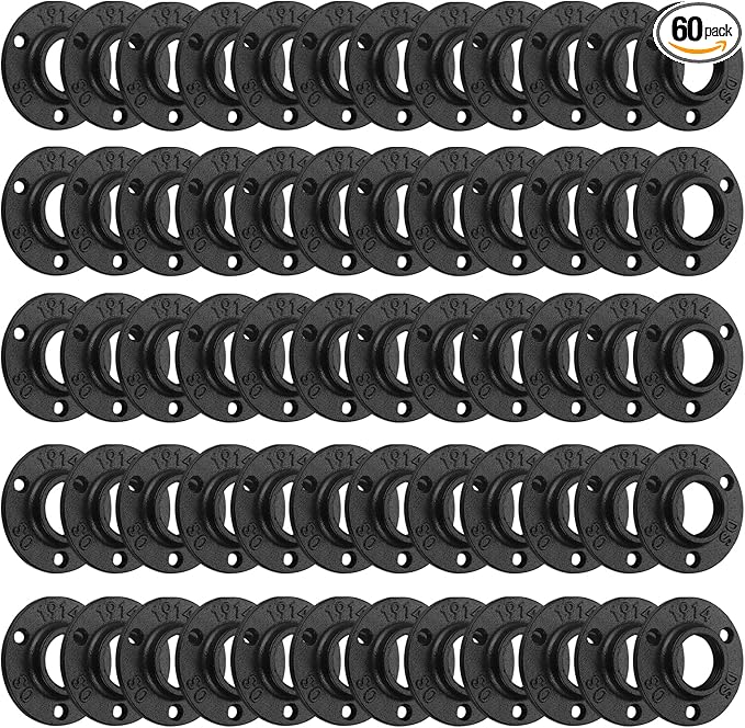 Antirust Black Floor Flange, Home TZH Malleable iron Pipe Fittings for Industrial vintage style, Flanges with Threaded Hole for DIY Project/Furniture/Shelving Decoration (60, 1")