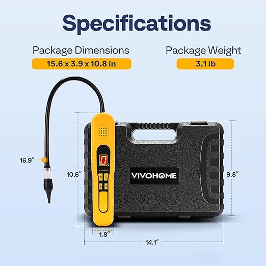 VIVOHOME HVAC Refrigerant Freon Leak Detector with LED Light, Battery Powered, AC Sniffer Leak Detector for R134a R410a R1234yf R454B R32 CFCs HCFCs HFCs HFOs HCs, Max Sensitivity up to 0.07oz./yr