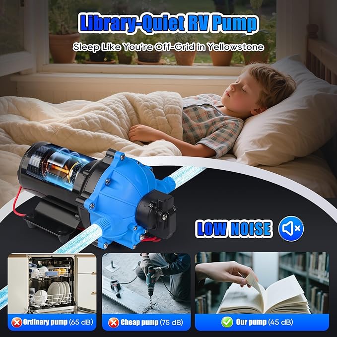 12V DC RV Fresh Washdown Pump Kit, 70PSI7GPM,Marine Self-Priming Water Pump with Pressure Switch, High-Performance RV Fresh Water Pump for Boats,Campers,Travel Trailers,Sprayers,and Yachts