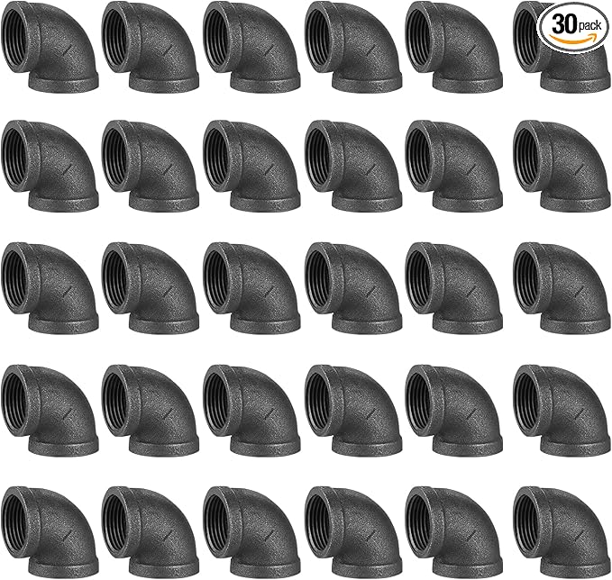 1" Elbow, 30 Pack DN25 Threaded Cast Malleable Iron Elbow for Steampunk Vintage Shelf Bracket DIY Plumbing Pipe Decor Furniture (30, 1")