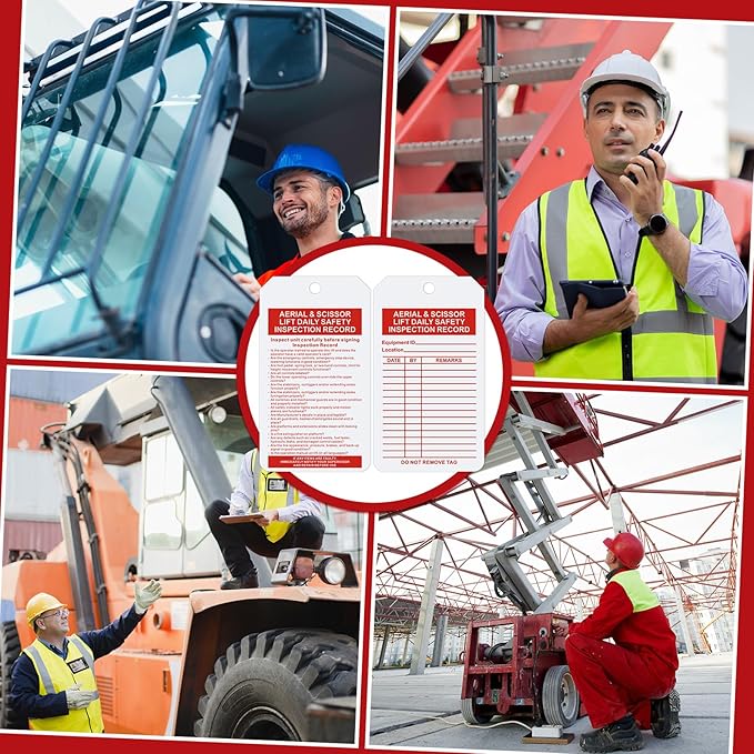 25 Pcs Safety Tags Status Alert Aerial & Scissor Lift Daily Inspection Record Double Sided Inspection Tag for Equipment Status