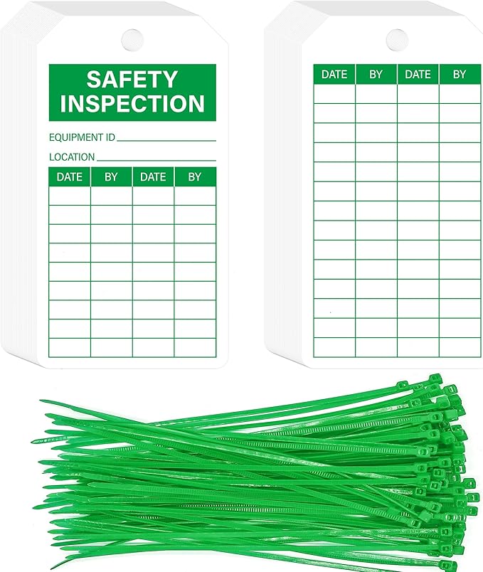 90Sets Safety Inspection Tags with Adjustable Wire Ties Accident Prevention Label for Inventory Scaffolds Ladders Fire Extinguisher Machinery 5.51 X 3inch