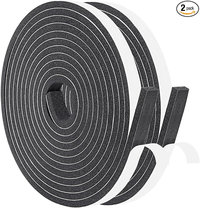 Yotache Foam Strips with Adhesive 1/2" x1/4", Neoprene Weather Stripping High Density Foam Tape for Doors and Windows Insulation, 2 Rolls x 13 Feet Long Each, Total 26 Feet Long
