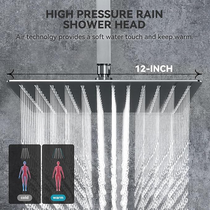 Rain Shower System With Complete 4 Pcs Body Sprays Jets And Pressured Balance Rough-in Valve,12Inch Rainfall Shower Head And Handheld Modern Brushed Nickel Ceiling Mount Shower Faucet Sets