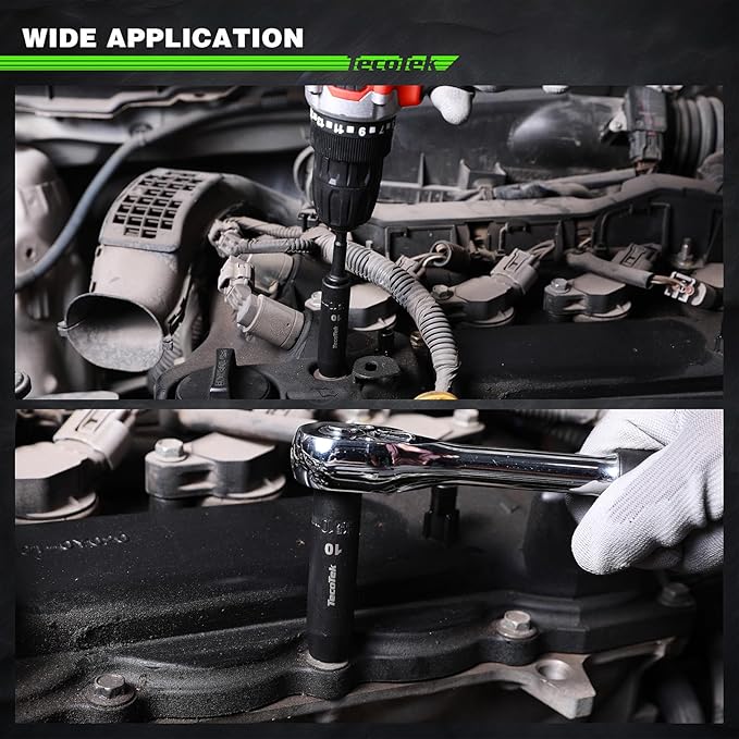 14 Pieces 3/8-Inch Drive Impact Socket Set, 12-Point, Metric, Deep, CR-V, 7mm to 19mm, Drill Socket Adapter 3/8"