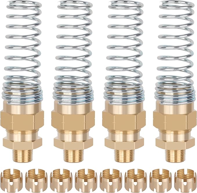 4 Pack 1/2 Hose x 3/8” Male Connector Air Brake Hose Fitting with 8 Pack Fitting Sleeve Tube, Brass DOT End Fitting for Air Brake Systems