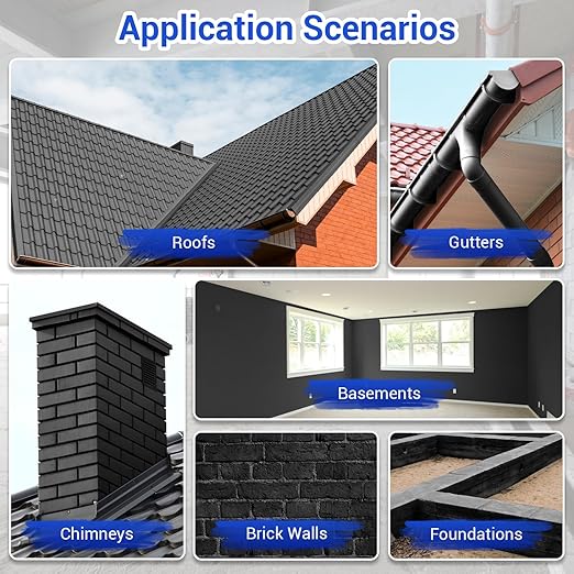 Polyurethane Waterproof Coating, 51 Fl Oz., Roof Sealant Multi-Surface Leak Repair Roofs, Foundations, Basements, Garages, Indoor and Outdoor Water Proof Sealant, Black