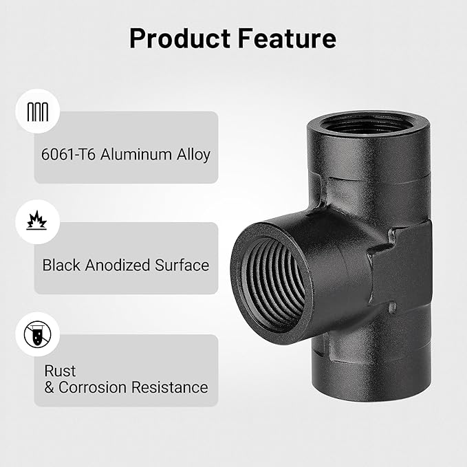 EVIL ENERGY 1/2 NPT Female Tee Fitting Adapter T Union Aluminum Black