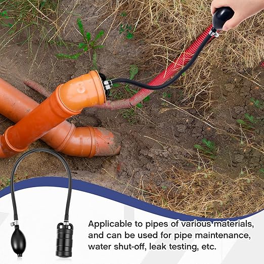 2 Sets 3 Inch Sewer Test Plug with Hand Pump, Inflatable Pipe Plug Balloon Plumbing for Toilet & Shower Drain