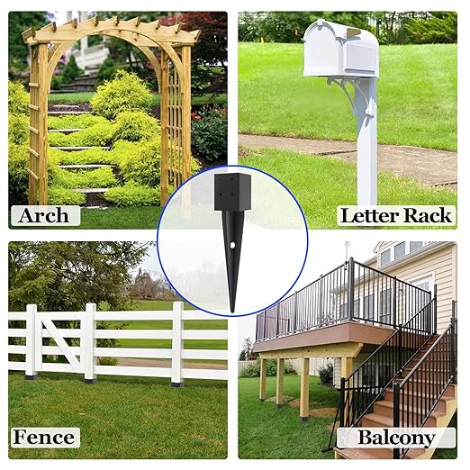 2 Pcs 4x4 Fence Post Anchor Ground Spike 16" (Inner Size 3.6"x3.6") Black Powder Coated–Mailbox Post Anchors, for Deck,Fence,Railing,Mailbox..