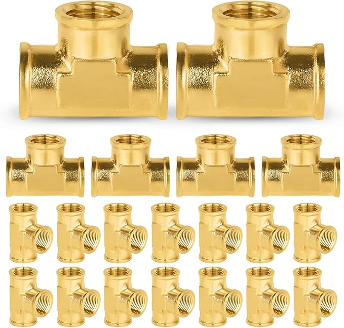 20-PCs HeSun Brass Pipe Fitting, 1/2" x 1/2" x 1/2" NPT Female Thread Tee