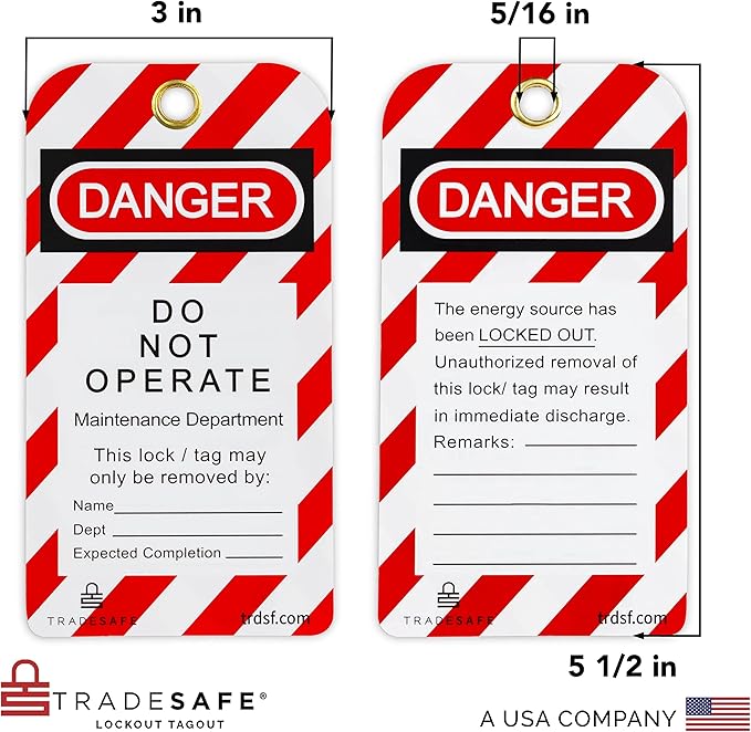 TRADESAFE Lockout Tagout Tags - 60 Danger Do Not Operate Tags with 60 Zip Ties, Premium 32 mil Vinyl, OSHA Compliant Loto Tags for Lock Out Tag Out, Out of Service, Electrical Equipment Repair
