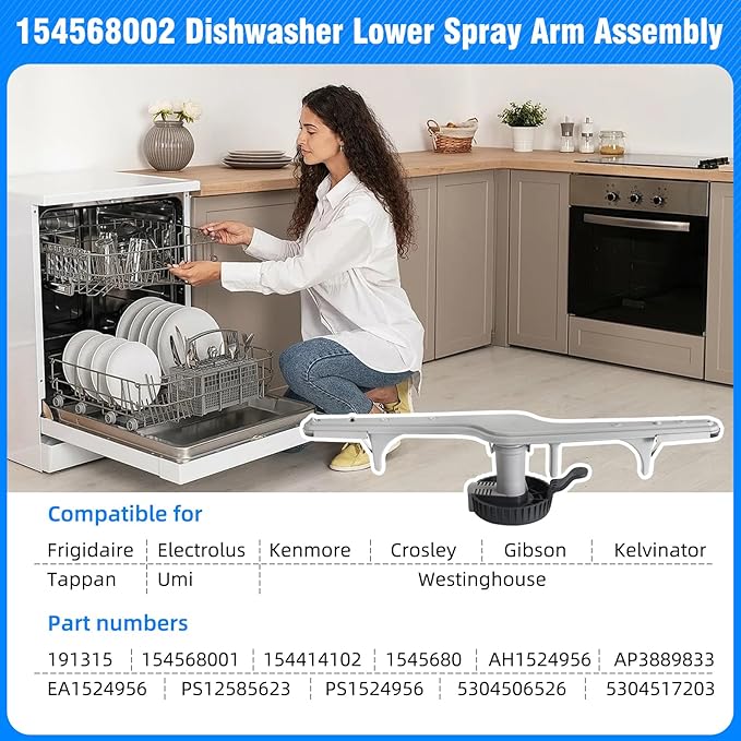 154568002 Dishwasher Lower Wash Arm and 5304518968 Dishwasher Lower Spray Arm and 5304506518 Trap Drain Filter Support for Frigidaire Electrolux 1545680 5304517203 154568001 154414101 154568002 (Grey)
