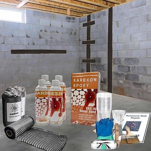 Carbon Fiber Basement Wall & Foundation Crack Repair kit – Includes Everything You Need -Easy DIY Repair -25 ft.