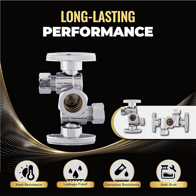 30-Pack Foskan Dual Compression 1/4 Turn Angle Stop Valve with 2 Shut Off Valve/Handles,1/2" NOM (5/8" OD) x 3/8" OD x 3/8" OD,Chrome Plated Brass