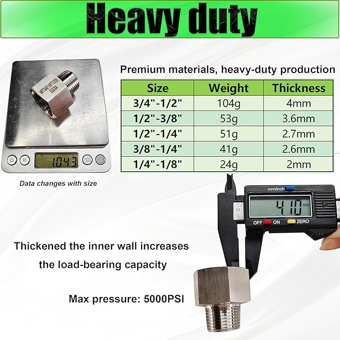 Reducer Adapter Fitting, 1/2" NPT Female x 3/8" NPT Male Reducing Pipe Connector 304 Stainless Steel Reducer Adapters Pipe Fittings (1/2" Female x 3/8" Male)