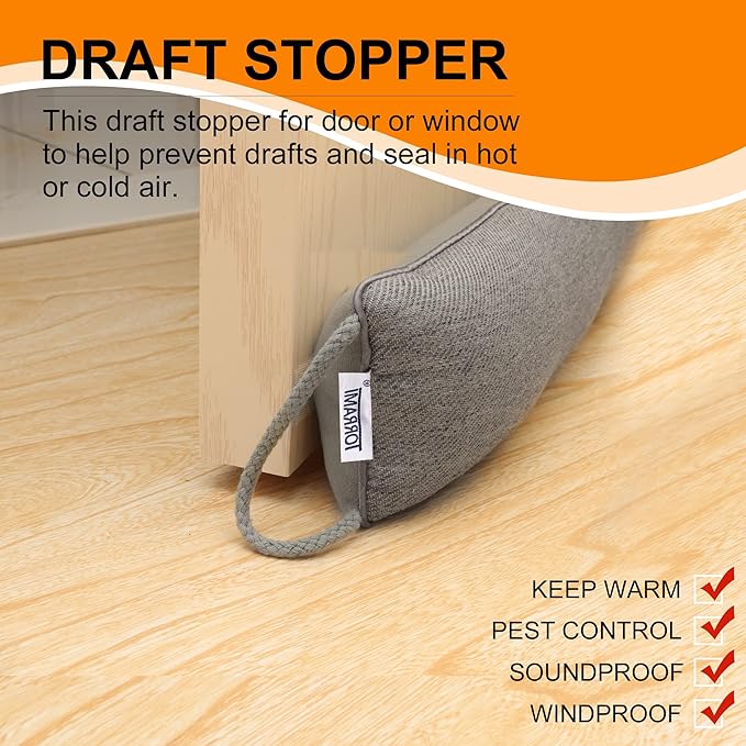 TORRAMI 38" Door Draft Stopper Under Bottom Insulation Noise Air Stopper 2.2LB,Draft Stopper Guard Seal for Doors and Windows - Dark Gray