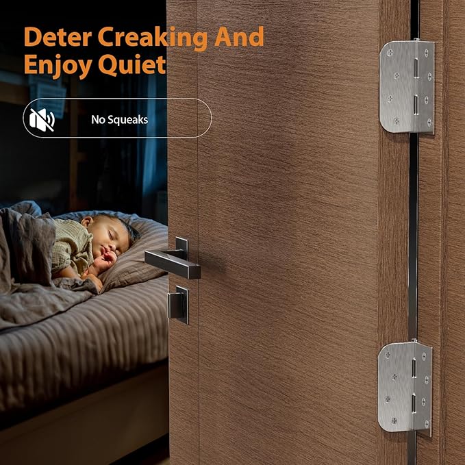 24 Pack Brushed Nickel Door Hinges, 4 Inch Heavy Duty Hinges with 5/8" Radius & Square Corners, Satin Finish, Removable Pin, Quiet for Interior & Exterior Doors