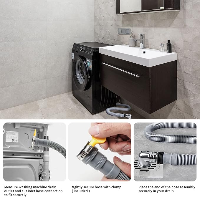 16 FT Washing Machine Drain Hose Universal Dishwasher Drain Hose Extension Kit for Washer, Flexible Discharge Hose with 1 U-Bend Hose Holder and 2 Hoses Clamps