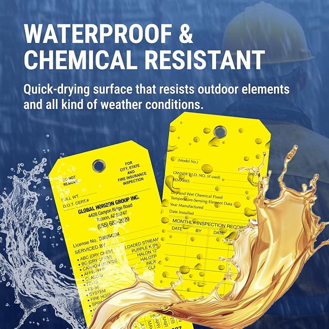 Tags 4 Less Custom Fire Extinguisher Tags – Preventative Maintenance Labels for Monthly Inspections, Alternative to Safety Sticker for Easy Record-Keeping – Pack of 100 (Yellow, Vinyl Plastic)
