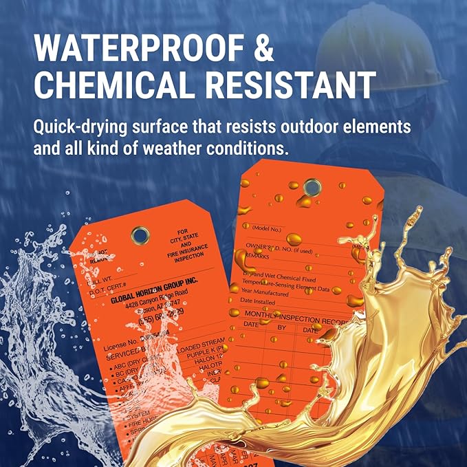 Tags 4 Less Custom Fire Extinguisher Tags – Preventative Maintenance Labels for Monthly Inspections, Alternative to Safety Sticker for Easy Record-Keeping – Pack of 100 (Orange, Vinyl Plastic)