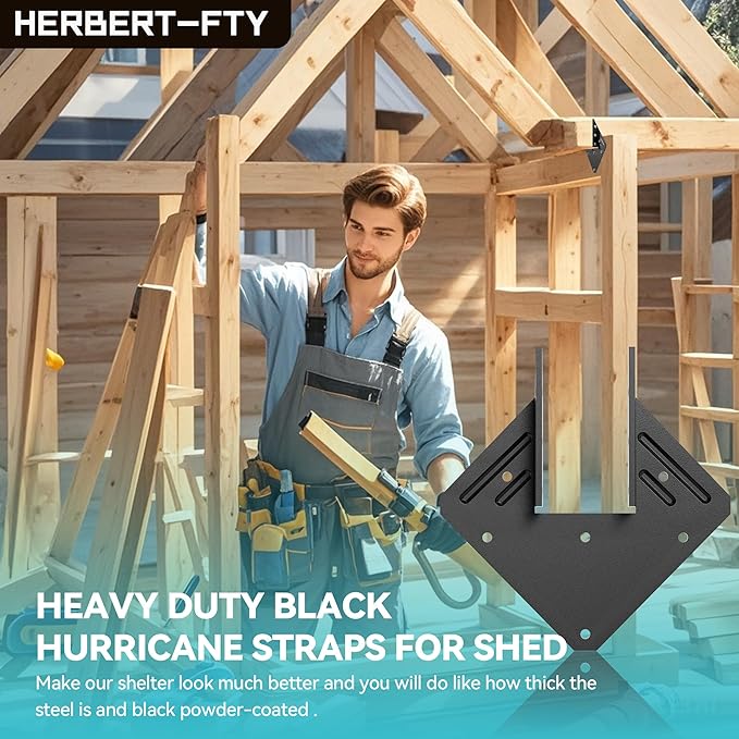 20 pcs Hurricane Ties for Rafters,Heavy Duty Black Hurricane Straps,13-Gauge Rafter Tie Brackets Connectors,Hurricane Clips for Roofing Trusses Wood Timber,Seismic Joist Hangers,Roof Brackets