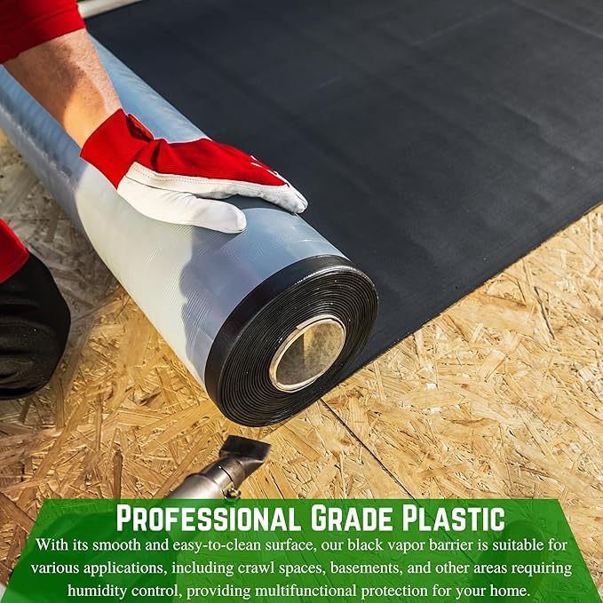 Farm Plastic Supply - Crawl Space Vapor Barrier - 10 Mil - Black Vapor Barrier, Thick Plastic Sheeting, Heavy Duty Polyethylene Film, Drop Cloth Covering for Crawlspace, Basement (15' x 100')