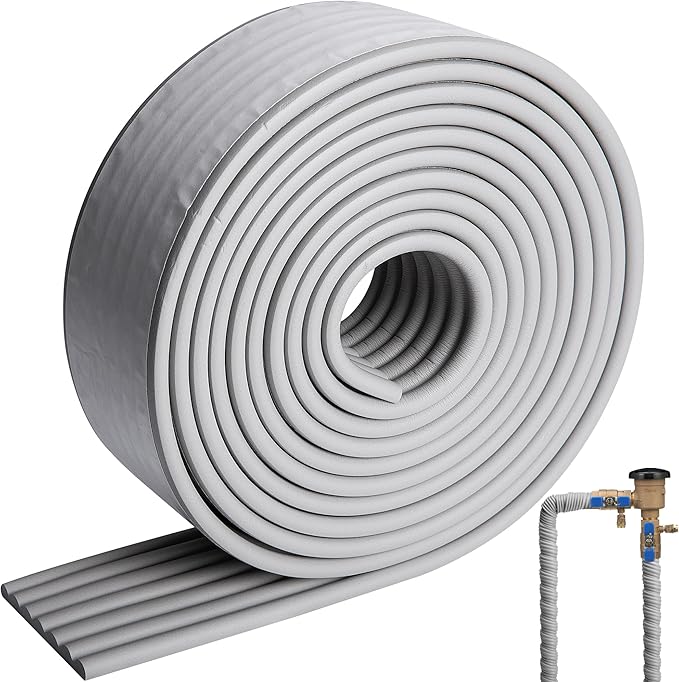 16.4 Ft x 3.2 inch Water Pipe Insulation Tape-Weather Resistant Foam Pipe Insulation Wrap for Winter Cold Hot Water Pipe-Self Adhesive Tube Insulation Wrap for Winter Freeze Protection (Grey)