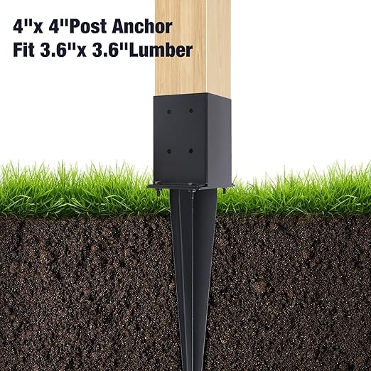 3 Pcs 4"x4" Fence Post Anchor Ground Spike 22"(Actual 3.6"x3.6") Heavy Duty Metal Fence Post Anchor with Black Powder-Coated for Deck,Fence,Porch,Railing,Mailbox