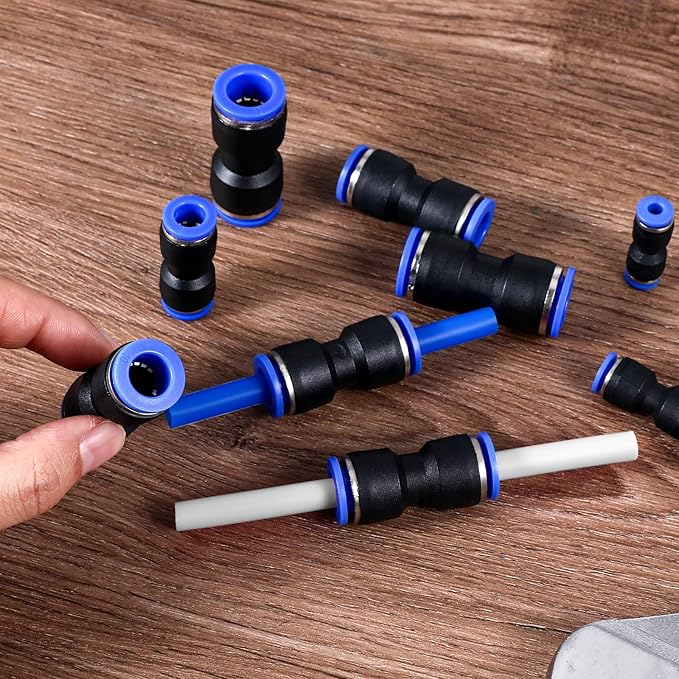 100 Pcs Quick Connect Air Hose Fittings, 5 Sizes Air Line Push to Connect Fittings Kit Quick Release Pneumatic Connectors Plastic Straight Tube Connector (2 Way, 4 6 8 10 12 mm)