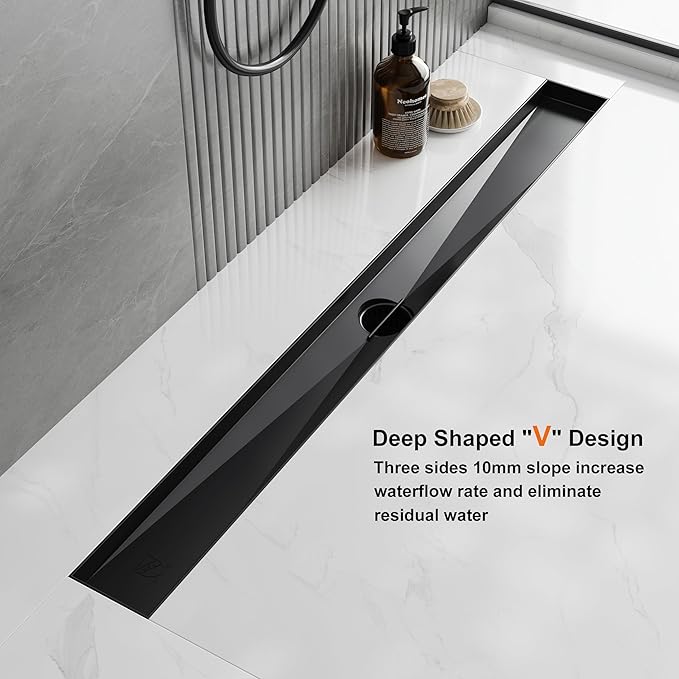 Neodrain 32 in Matte Black Linear Shower Drain, Rectangular Linear Shower Drain with Brick Pattern Grate, Brushed 304 Stainless Steel Bathroom Floor Drain