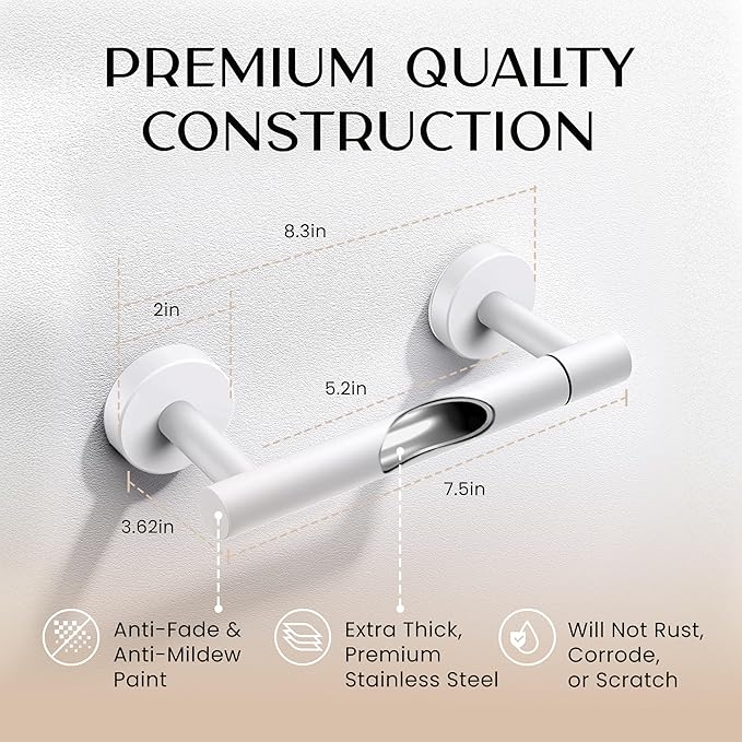 Day Moon™ Matte White Toilet Paper Holder Wall Mount - Modern Pivoting Toilet Paper Roll Holder