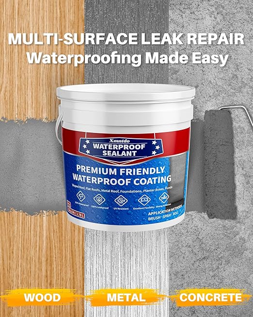 Polyurethane Waterproof Coating, 1 Gallon, Light Grey, Flexible Roof Sealant Waterproof, Indoor & Outdoor Multi-Surface Water Proof Sealant for Concrete, Walls, Metal Roofs Crack & Leak Repair