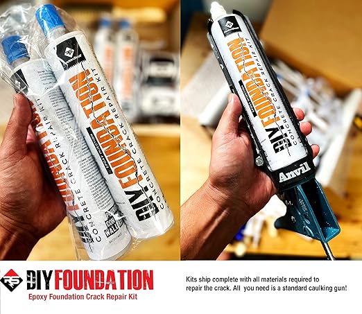RadonSeal Epoxy Concrete Foundation Crack Repair Kit (10-Ft) - Waterproof & Structurally Stabilize Cracks in Basement, Retaining, Sea Walls - Permanently Repairs & Prevents Movement