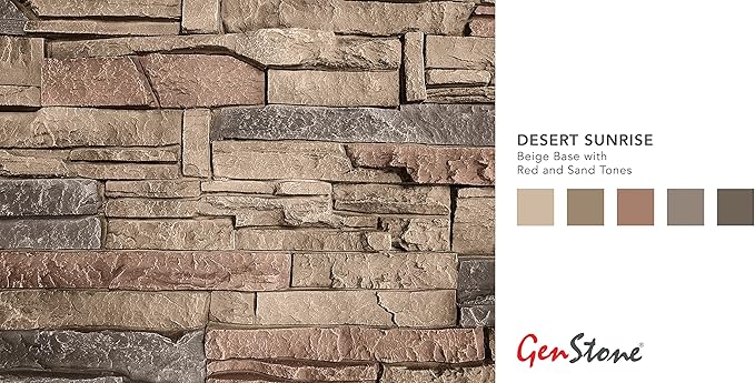 GenStone Faux Stacked Stone Left Corner Panel 12.5" x 11.25" in Desert Sunrise Color for Do It Yourself Friendly Home Improvement Projects
