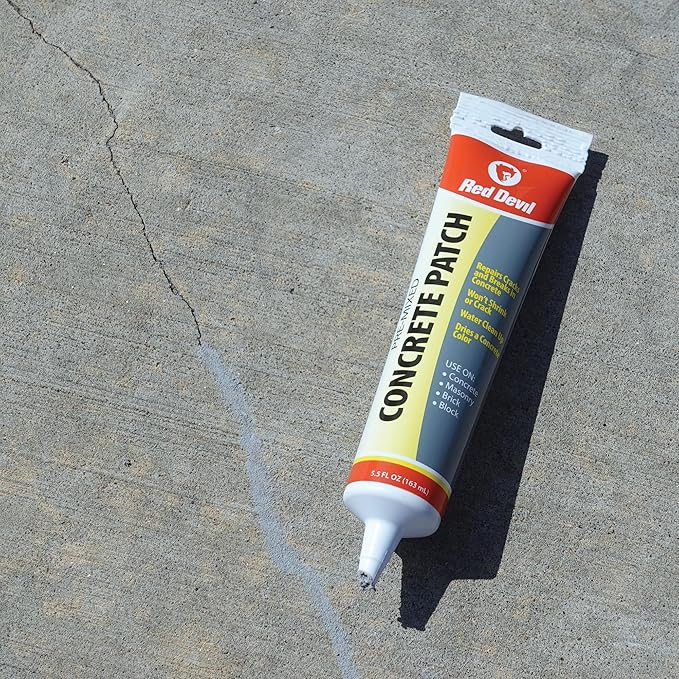 Red Devil 0645 Concrete Repair Patch, Cement Crack Filler, 5.5 Oz Squeeze Tube, Pre-Mixed, Pack of 1, Gray, Made in USA