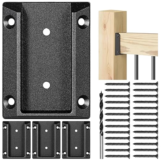 4pcs ADC-12 Aluminum Deck Railing Bracket, Deck Railing Connectors for 2"x4" (Actually 1.5"x3.5") Wooden Deck Railing Post to Handrail Connection (Black)