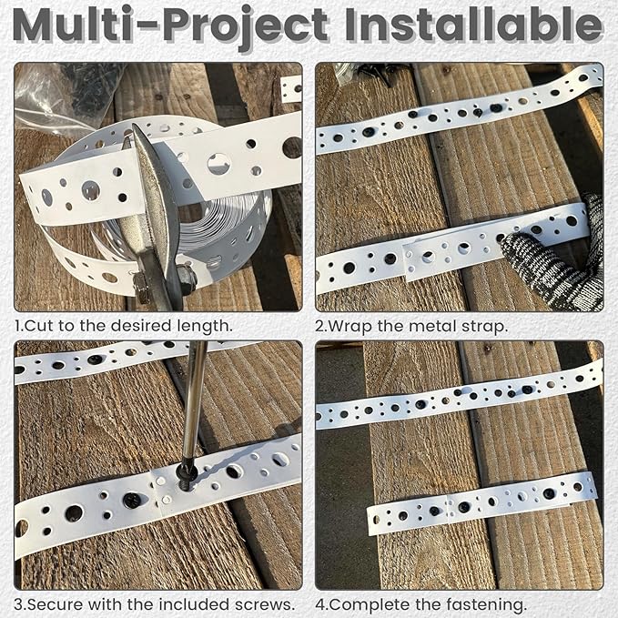 White Metal Strap 1-Inch x 50FT 0.6mm Thickness Galvanized Pipe Hanger Strap Metal Strapping with Holes Plumbers Strap for Pipe Supports Hanging