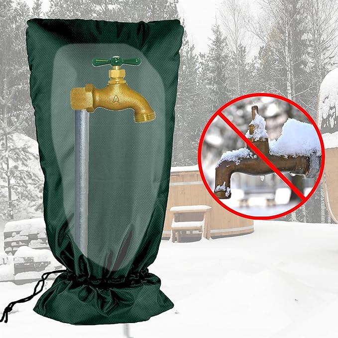 XXL Outdoor Faucet Covers for Winter, 3M Thinsulate Insulation Faucet Freeze Protector, 25”H x 13”W for Garden Lawn Faucets & Yard Hydrant, Waterproof Insulated Spigot Cover Faucet Sock – Green