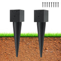 2 Pcs 4"x4" Fence Post Anchor Ground Spike,(Internal 3.6"x3.6"),Metal Post Stake Ground 16" with Black Powder-Coated,Fence Stakes Post Base for Deck,Fence,Porch,Railing,Mailbox.