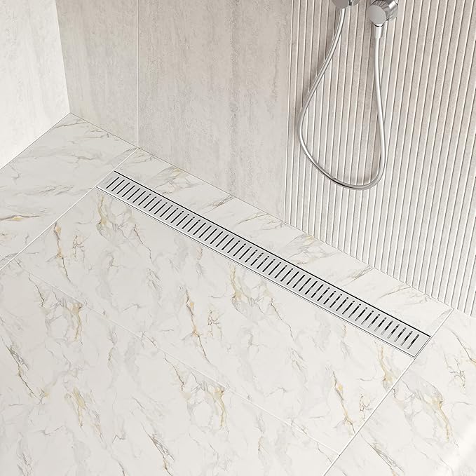 Neodrain 32" Brushed Linear Shower Drain Shower Linear Drain, Removable Capsule Pattern Grate, Bathroom 304 Stainless Steel Rectangle Shower Floor Drains- CUPC Certified