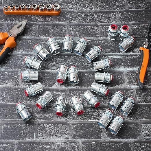35 Pack Metal-Clad Cable Connectors, 3/8" Snap in Connectors Zinc Electrical Conduit Cable Connector for Steel and Aluminum Cables, Knockout Size 1/2'' Steel Construction
