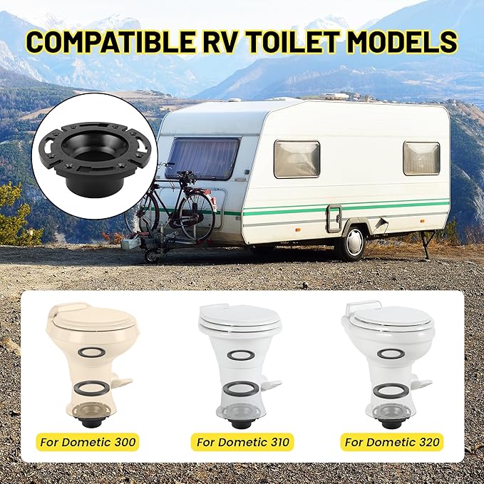 Oyviny RV Toilet Seal and 3" Floor Flange Kit Fits for Dometic 300 310 320 Series RV Toilets, 3 in 1 Combo Replaces 385345892 Socket Flange and 385311652 Gasket & 385311658 RV Toilet Flush Ball Seal
