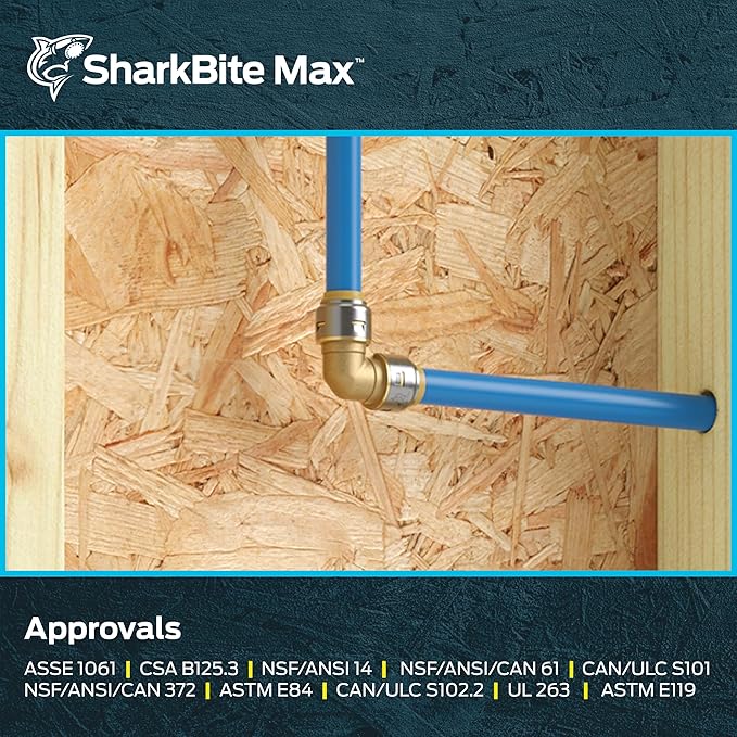 SharkBite Max 3/4 Inch 90 Degree Elbow, Pack of 4, Push to Connect Brass Plumbing Fitting, PEX Pipe, Copper, CPVC, PE-RT, HDPE, U256LFA