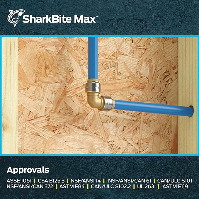 SharkBite Max 1/2 x 1/2 in PTC 90-Degree Elbow, Push-to-Connect Brass Plumbing Fitting, UR248A