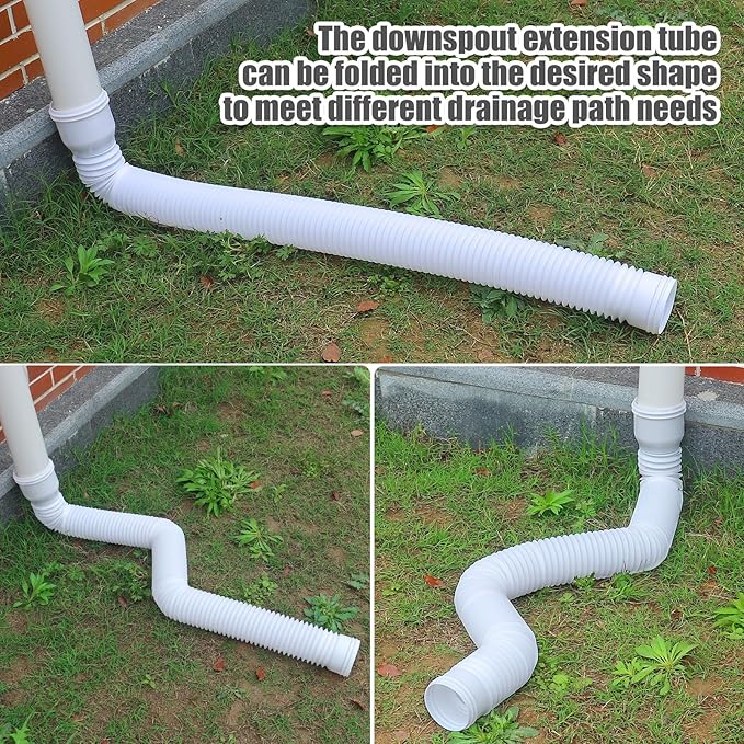 Tyenaza Rain Gutter Downspout Extension, Drainage Pipe, Flexible PE Extendable Drain Away Extender for Outdoor Villa Round (White)