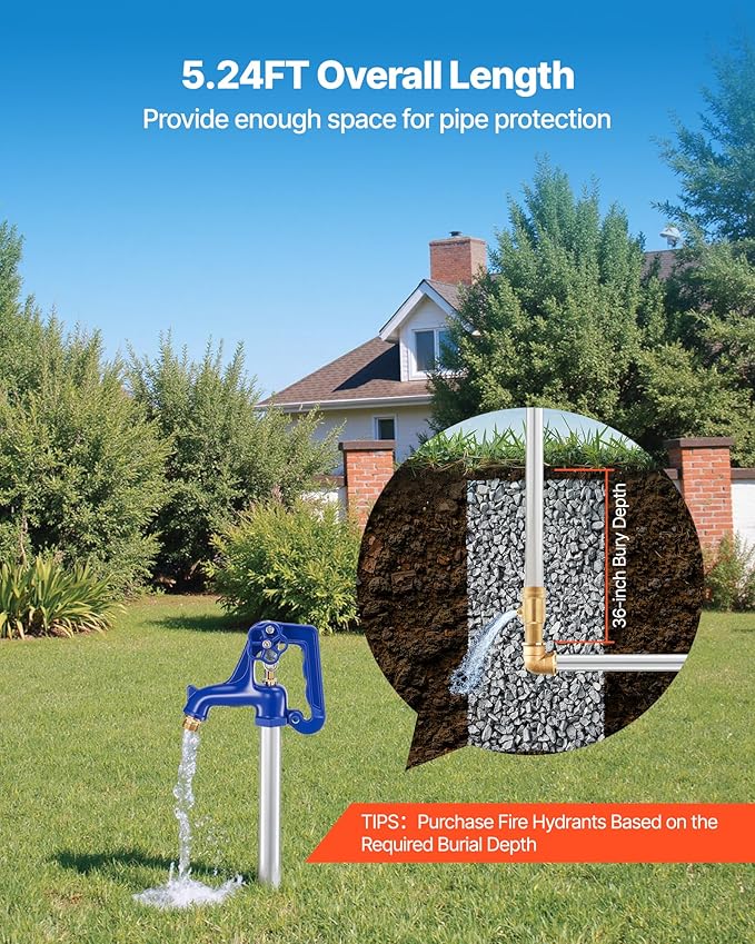 VEVOR Frost Proof Yard Hydrant, 5.24FT Freeze-Proof Outdoor Faucet with 36" Bury Depth, 3/4" NPT Pipe Connection, Lever Handle + Handwheel, No Lead Freezeless Hydrant for Yard Garden Farm Irrigation